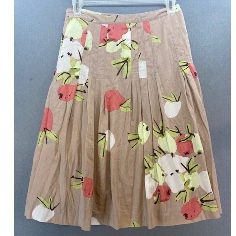 CITY UNLTD Floral Print Pleated Midi Skirt Tan Pink White Green Size 14